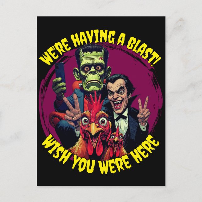 Postal  "Couch Cryptid Selfie" Cheesy Chicken (Anverso)