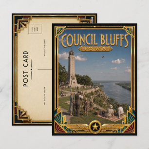 Postal Council Bluffs Iowa Arte Deco Vintage Edad de Oro
