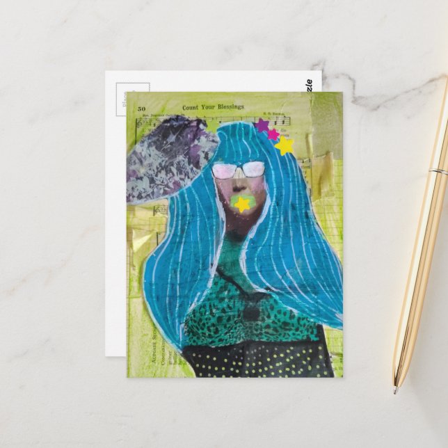 Postal Count Your Blessings Mixed Media Collage (Anverso/Reverso In Situ)
