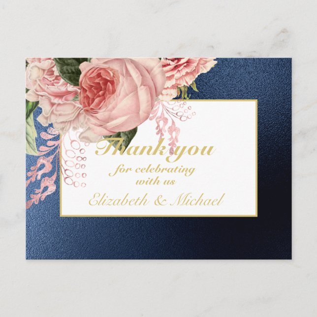 Postal Country Blue Rubor Roses Rosa Navy Gold GRACIAS (Anverso)