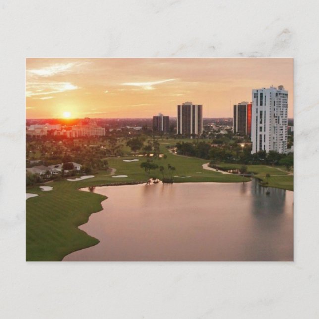 Postal Country Club al atardecer, Aventura, Florida (Anverso)