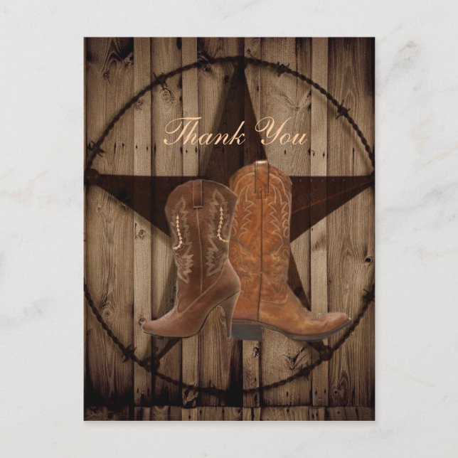 Postal Country Cowboy Boots Western Boda gracias (Anverso)