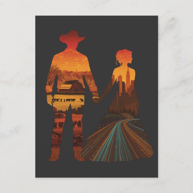 Postal Country Cowboy & City Girl Silhouette (Anverso)