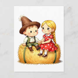 Postal Country Kids on a Hay Bale, 