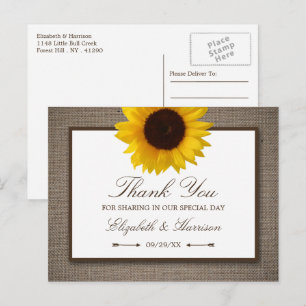 Postal Country Rustic Sunflower & Burlap Gracias