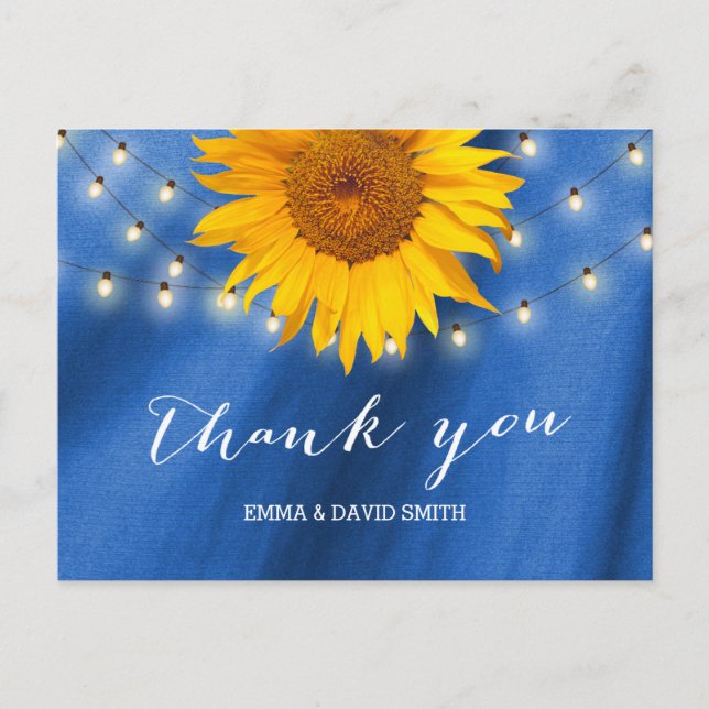 Postal Country Sunflower & String Lights Blue Gracias (Anverso)