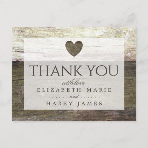 Postal Country Wood Heart Boda Gracias