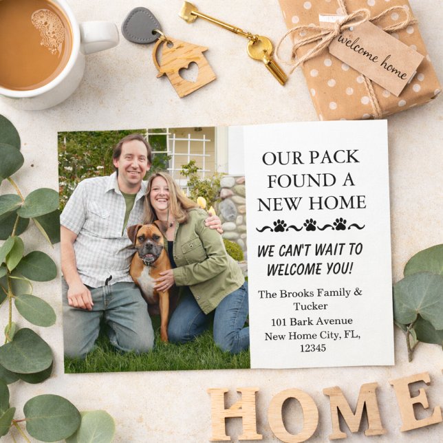 Postal Couple and Dog Moving Announcement (couple and dog new home announcement)