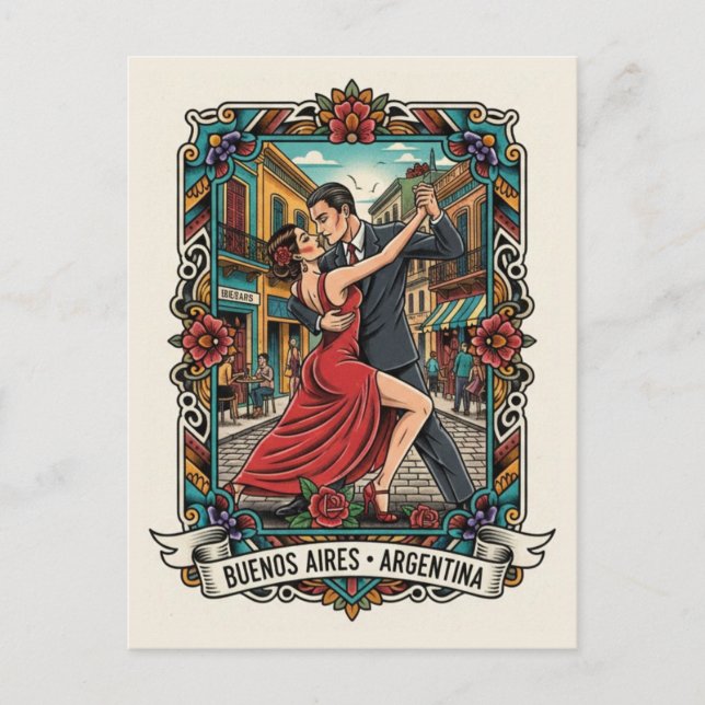 Postal Couple dancing the tango in Argentina (Anverso)