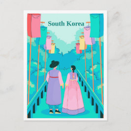 Postal Couple in Seoul South Korea Travel Illustration