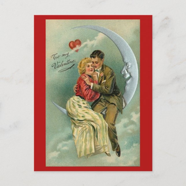 Postal Couple Over the Moon Valentine Postcard (Anverso)