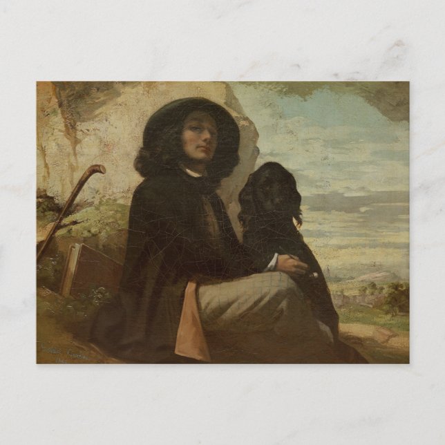 Postal Courbet con su perro negro, 1842 (Anverso)