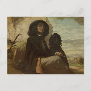 Postal Courbet con su perro negro, 1842