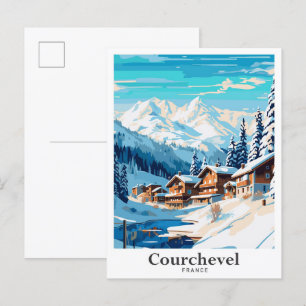 Postal Courchevel Francia Art Vintage Travel Ilustracion