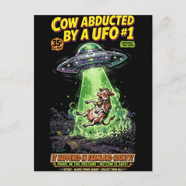 Postal Cow Abducted by a UFO #1 (Anverso)