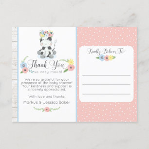 Postal Cow Baby Shower Cute Floral Calf Gracias Foto