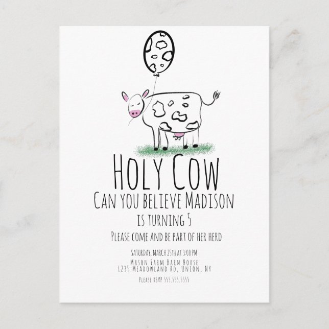 Postal Cow Doodle Granja Animal Cumpleaños  (Anverso)