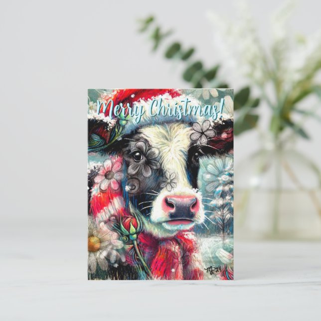 Postal Cow Dreaming of Warmer Times Floral Personalized (Anverso de pie)