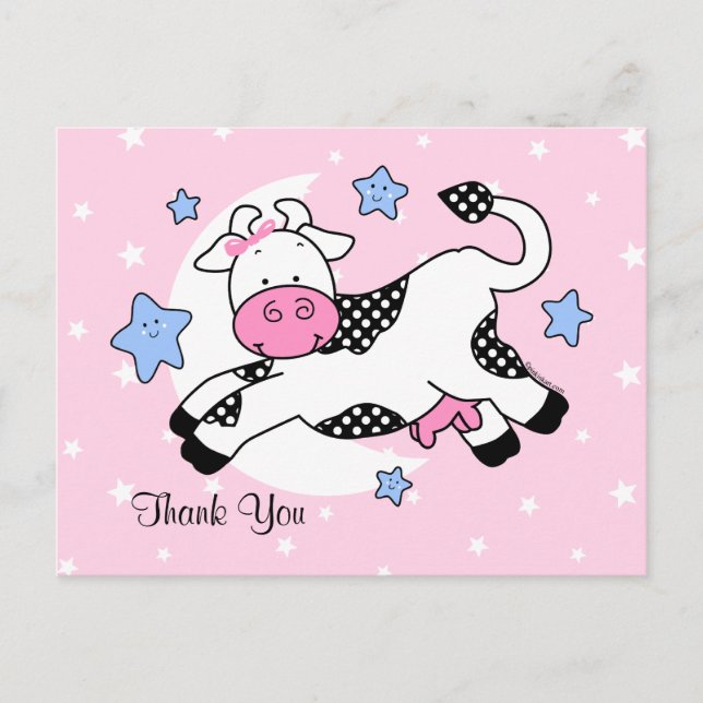 Postal Cow Over Moon Baby Gracias (Anverso)