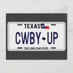 Postal ¡Cowboy Arriba! Placa de licencia de Texas para CW