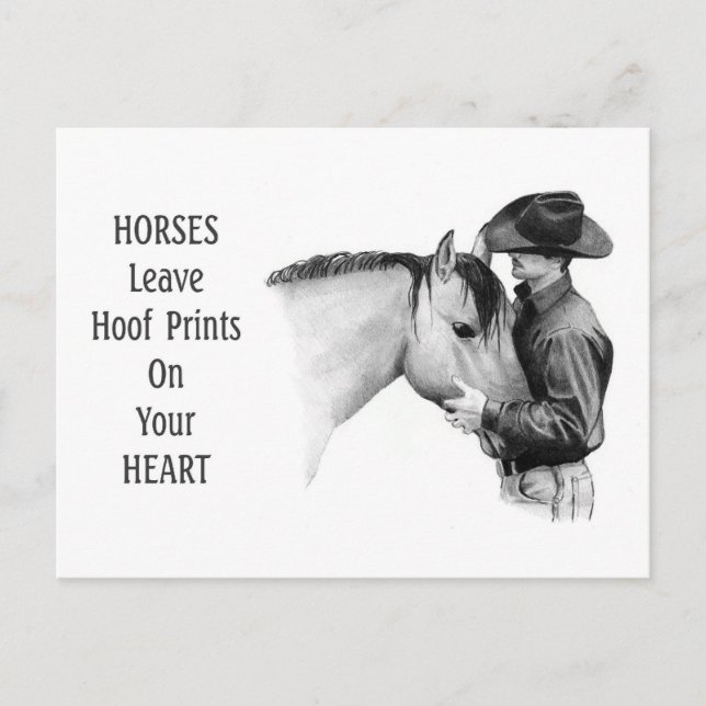 Postal Cowboy: Caballos: Impresiones de la pezuña: dibujo (Anverso)
