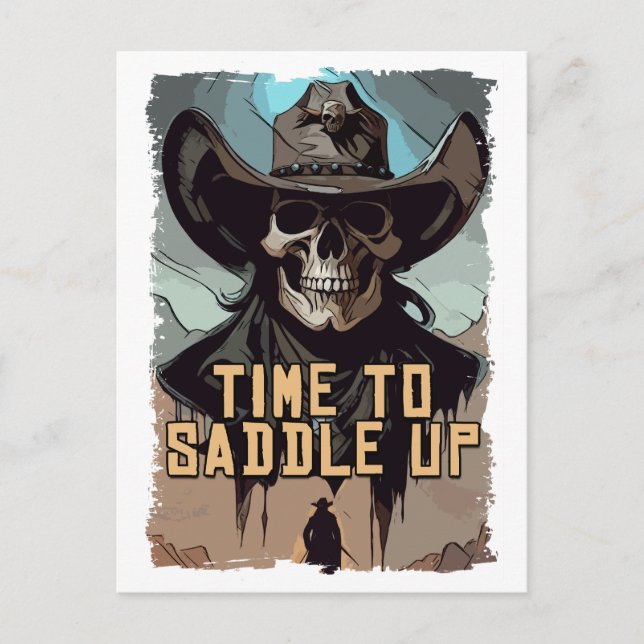 Postal Cowboy ensillando el salvaje arte Ilustracion occi (Anverso)