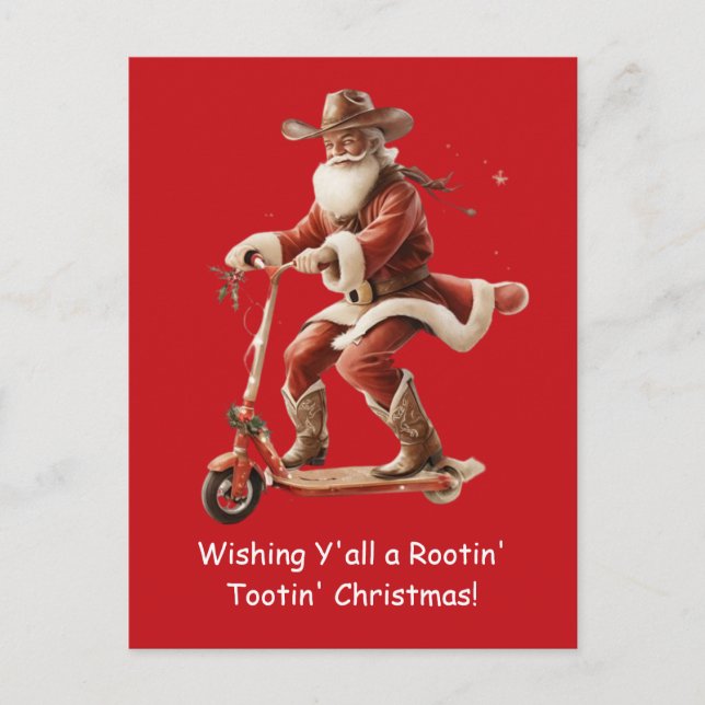 Postal  Cowboy Santa on Scooter Christmas Greeting (Anverso)