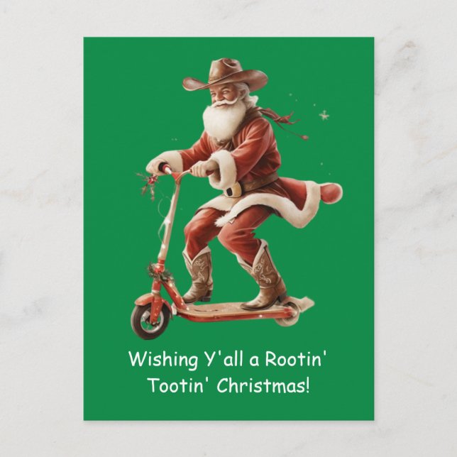 Postal  Cowboy Santa on Scooter Christmas Greeting (Anverso)