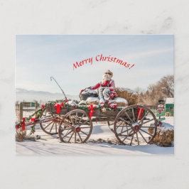 Postal Cowboy Santa - Wagon con Hay Bales