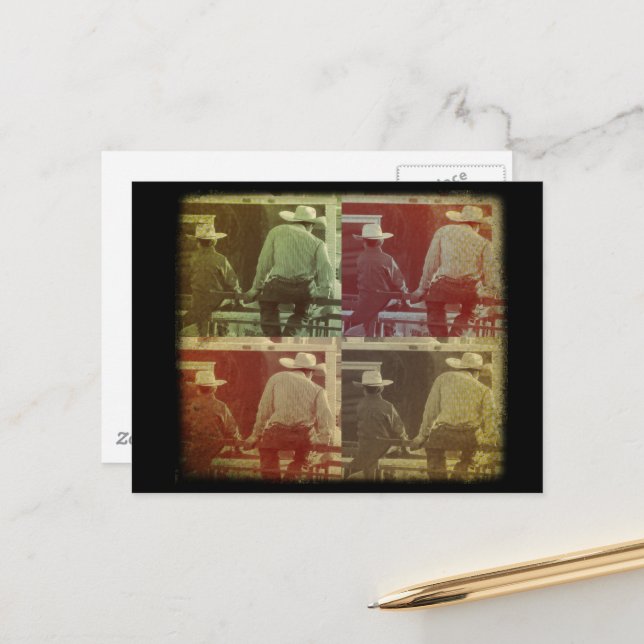 Postal Cowboys on a Rodeo Fence TTV Four Colors (Anverso/Reverso In Situ)