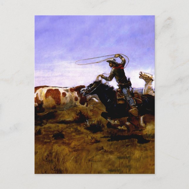 Postal “Cowboys Roping a Steer” de Charles M Russell (Anverso)