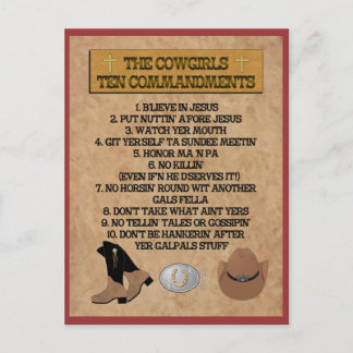 Postal Cowgirl 10 Mandamientos POSTCARD