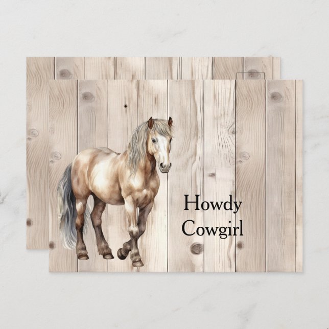 Postal Cowgirl Occidental Caballo Faux Wood (Anverso / Reverso)