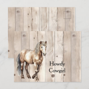 Postal Cowgirl Occidental Caballo Faux Wood