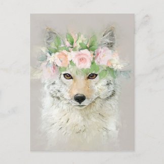 Postal Coyote con corona florida