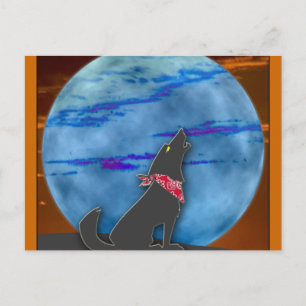 Postal Coyote Howling en la Luna Azul