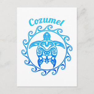 Postal Cozumel de tortuga tribal azul oceánica