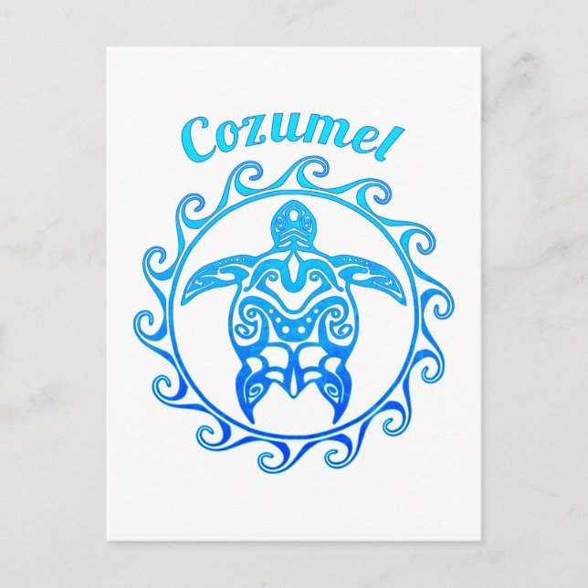 Postal Cozumel de tortuga tribal azul oceánica (Anverso)