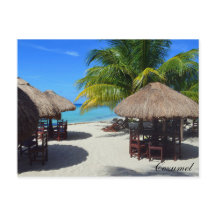 Cozumel México Beach Hut Palm Tree Verde azulado W