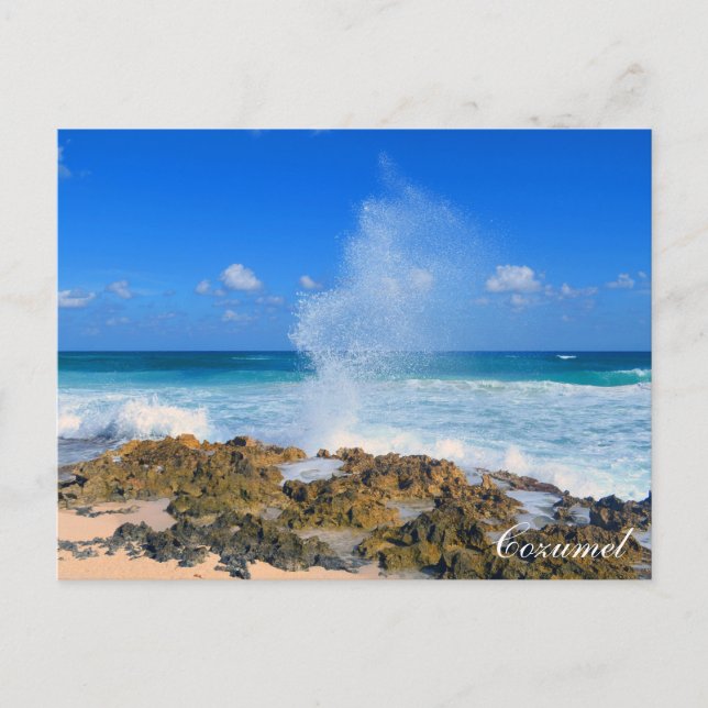 Postal Cozumel México Wave Wave Splash Water Spout Verde  (Anverso)