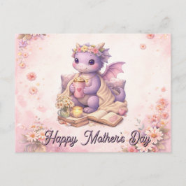 Postal Cozy Bookish Mom Dragon Coffee Postcard