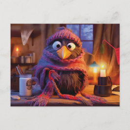 Postal Cozy Raven Indoors With Hot Milk And Winter Outfit