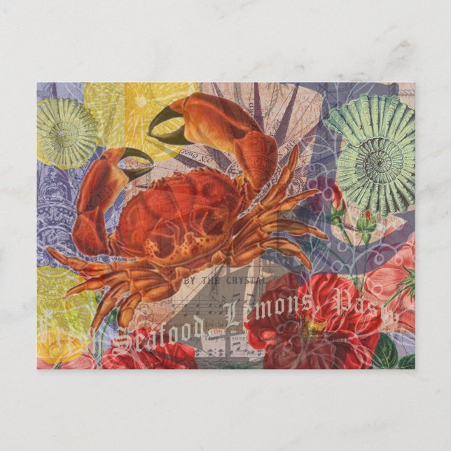 Postal Crab Nautical Beach Art (Anverso)