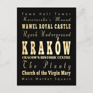 Postal Cracovia Ciudad de Polonia Arte de tipografía