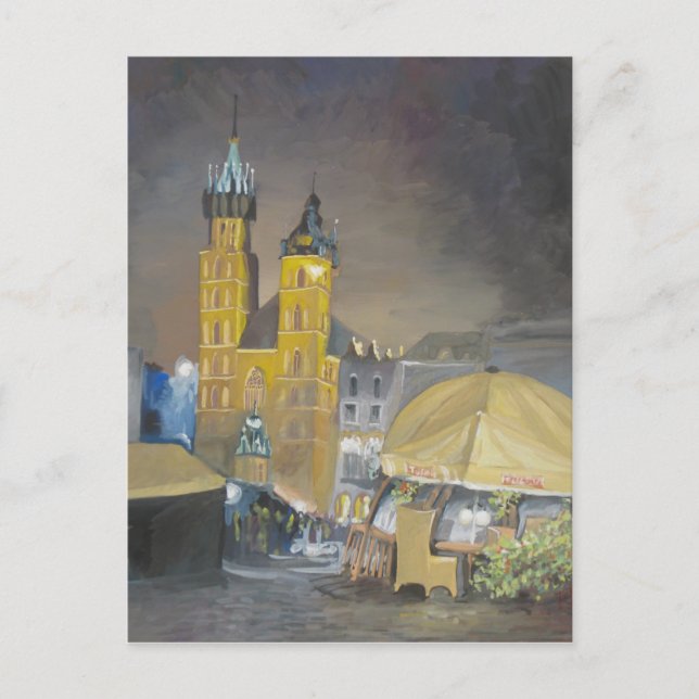Postal Cracovia de noche (Anverso)