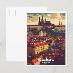 Postal Cracovia Polonia Ilustracion de viajes de arte vin