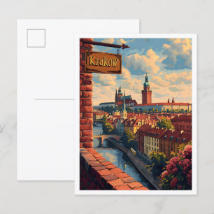 Postal Cracovia Polonia Ilustracion de viajes de arte vin