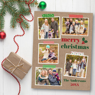 Postal Craft Tape Holly Merry Christmas 5 Photo Kraft