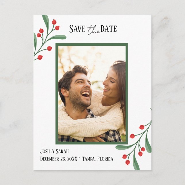 Postal Cranberry Photo Holiday Save the Date Invitation  (Anverso)