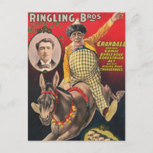 Postal Crandall El Payaso Actuando Con Su Mula